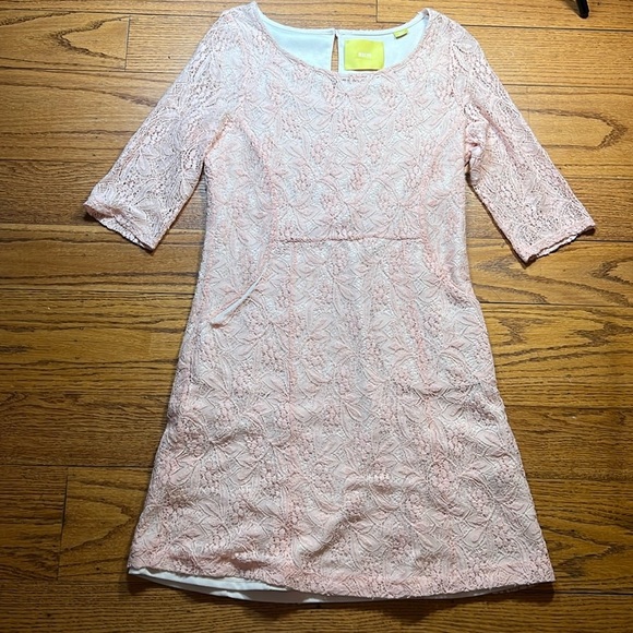 Maeve Pink Cotton Coquette Scoop Neck Mini Long Sleeve Dress A38 - Picture 1 of 4